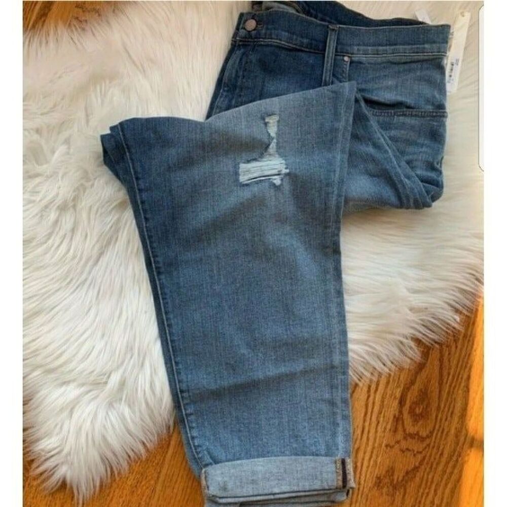 Caslon Arden Boyfriend High Waist Ripped Blue Jeans - 37 inch (37/24) - XXL